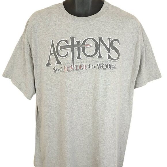 Christian T Shirt Vintage 90s Y2K Jesus Christ Cross Actions Speak Louder Bible